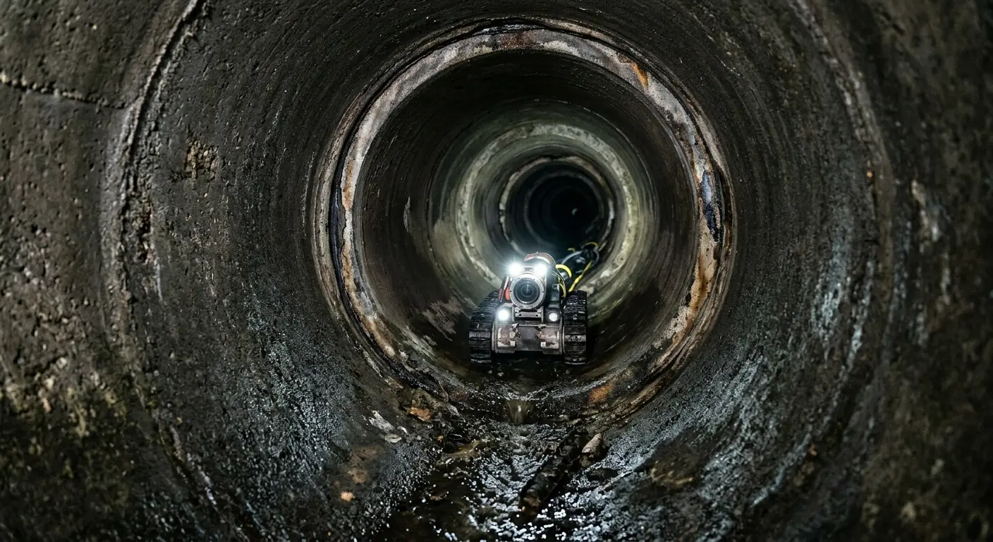 Robotic sewer camera inspecting pipe interior for Sewer Line Repair in Pomfret